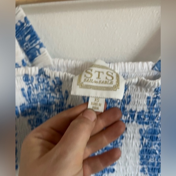 Sail to Sable Blue Printed Block Print Smocked Dress Size XS - Picture 3 of 4